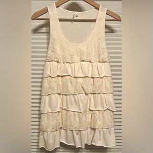 Contact Brand Cream Colored Lace and Cotton Layered Ruffle Tank Top Size Medium